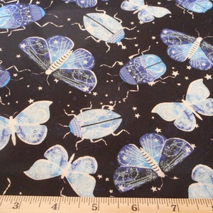 Beautiful Brand New Butterflies, Beetles and Moths Jet Black background Large Print 100% Cotton Fabric 18&quot;  x 44&quot;   (Half Yard)
