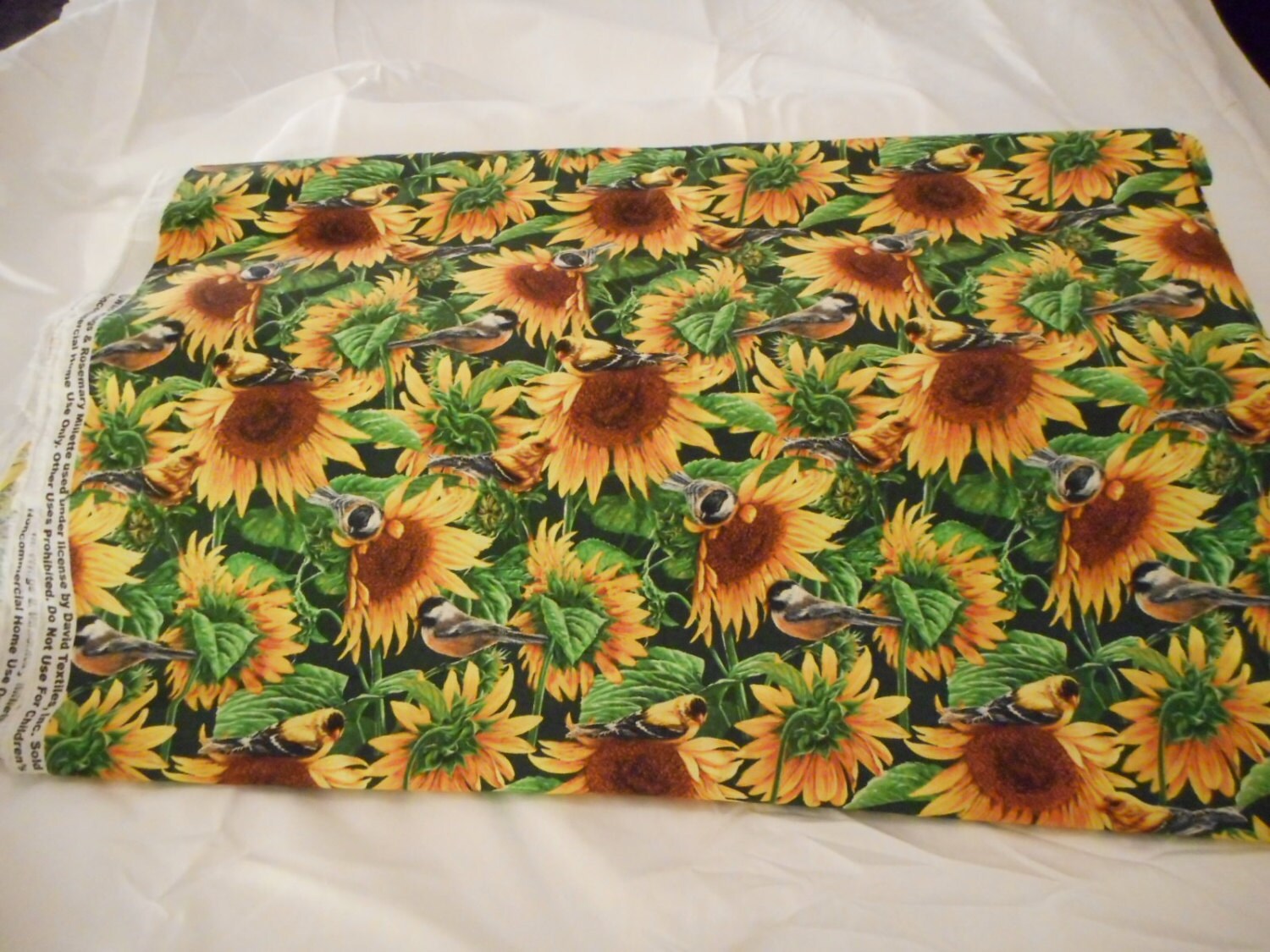 David Textiles Cotton Fabric Sunflowers and Birds 44 Inches