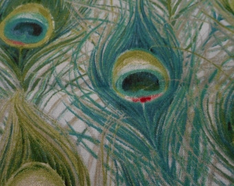 Brand New Peacock Feathers 100% Cotton Fabric 18"  x 44 inches   (Half Yard)