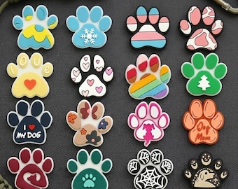 Cute Dog Paw PVC Patch, Rainbow Pride Paw Print Badge, Halloween Christmas Dog Mom Patches for Backpack, Trans Cow Heart Floral Wildlife