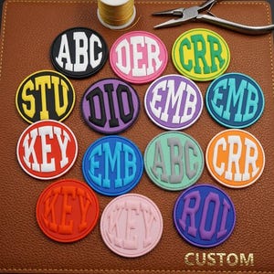Custom Monogram PVC Patch - Personalized Initial Name Morale Patch, Round Letter Rubber Badge, Personalized Gift Hook and Loop Gear Bag