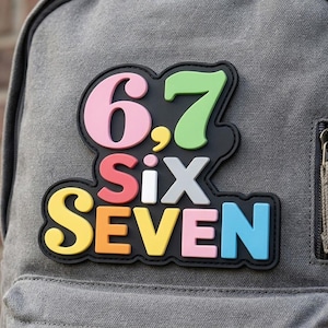 Colorful Six Seven PVC Patch - Cute 6,7 Number Morale Patch, Pastel Lettering Rubber Badge, Fun Kids Backpack Hook and Loop Fastener Gear