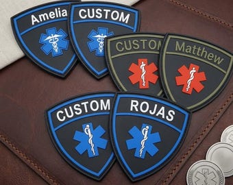 Custom Name PVC Patch, Medical Star of Life Badge, EMT Paramedic Shield Patches for Backpack vest, Personalized Nurse Doctor Morale Emblem