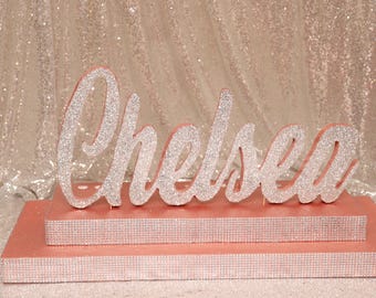 Custom Candleabra with Name – Sweet 16, Quinceañera, Bar Mitzvah, Bat Mitzvah, Wedding Décor – Glitter or Painted Base/Name with Candles