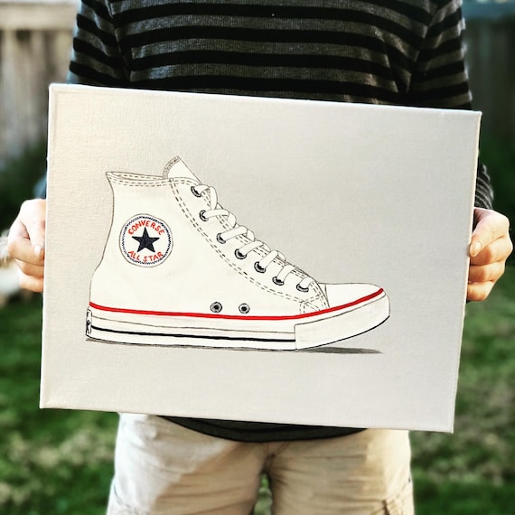 White Converse Sneakers Original Acrylic Painting 