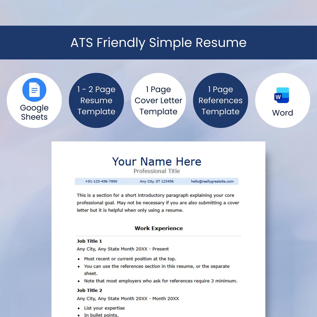 Simple Ats Friendly Layout ATS Friendly Resume Template Bundle, Editable Word Doc and Google Doc ...