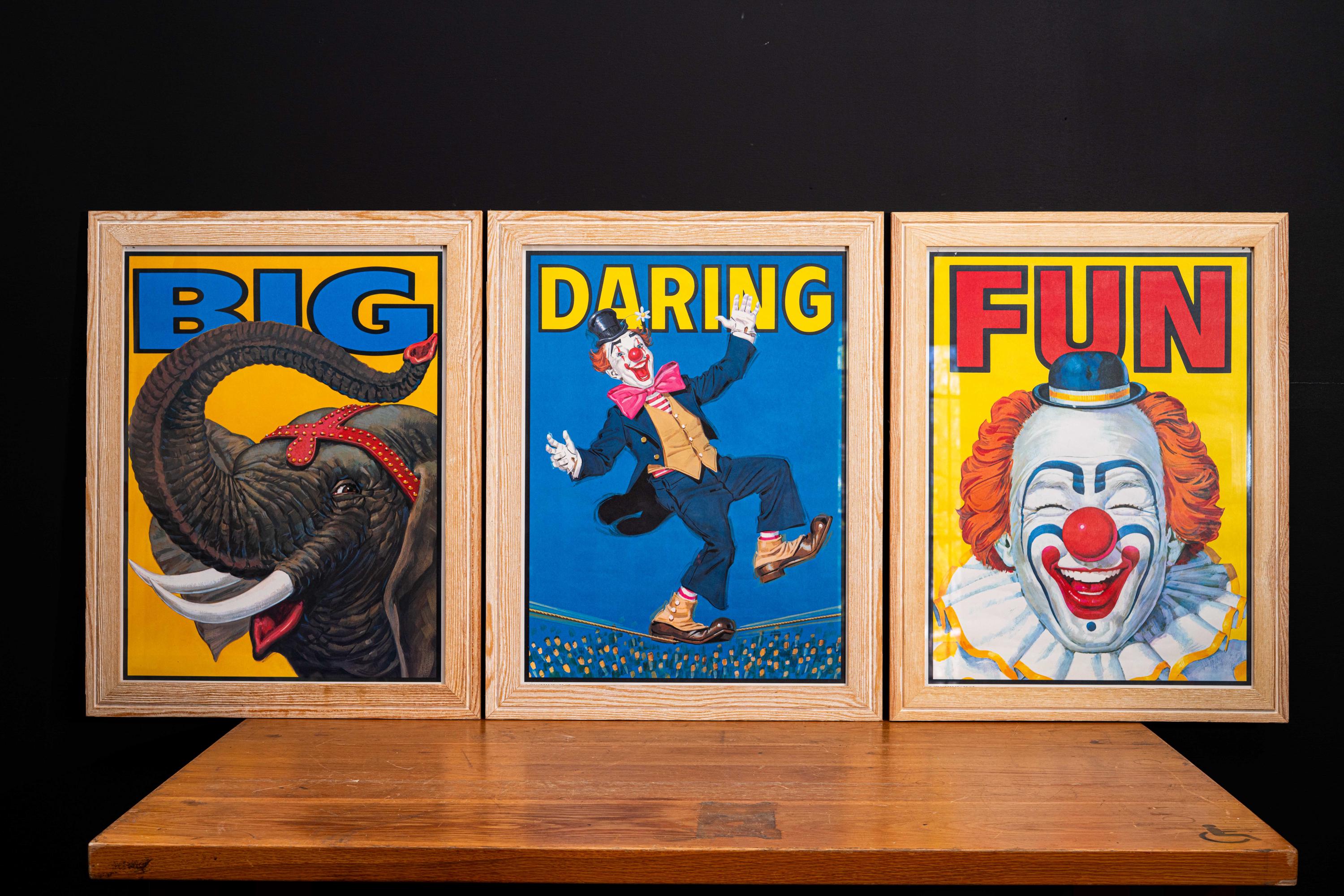 1983 Nabisco Circus Poster Framed Set BIG, DARING, and FUN