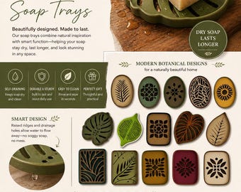 Jabonera inspirada en la naturaleza – Jabonera con drenaje automático, decoración moderna para el baño