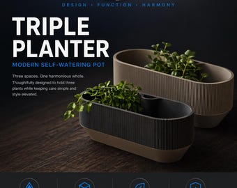 Triple Planter 4pot set — Modern Self-Watering Design by MP Labs