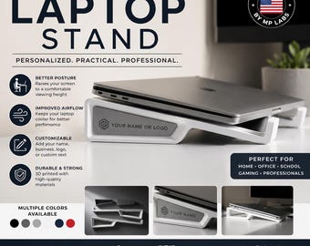 Custom 3D Printed Laptop Stand | Personalized Desk Accessory, Logo, Text