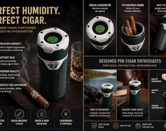 Travel Cigar Humidor Tube with Digital Hygrometer | Portable Cigar Case | Humidity Monitoring Cigar Holder | Handmade by MP Labs