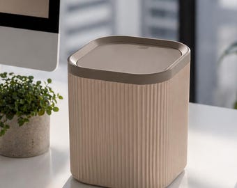 Desktop Trash Can with Swing Lid | Modern Mini Desk Wastebasket | 3D Printed Office Trash Bin | Home Office Desk Organizer