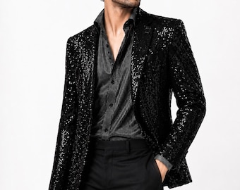 Black Sequin Blazer Men, Sparkly Party Jacket, Concert Outfit, Prom Wedding Blazer