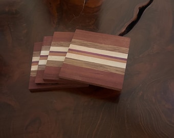 Handmade Wood Coaster Set – Modern Striped Coasters – Set of 4