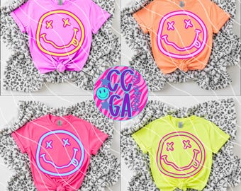 Neon Smiley PNG Bundle - Sommer Strand Trendy Bekleidung Design (digitaler Download)