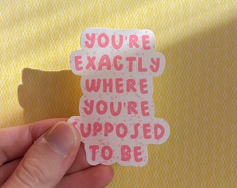 You're Exactly Where You're Supposed to Be Sticker | pink, checkered, girly, kind, positive, funky, groovy, retro, decal, VSCO, motivational