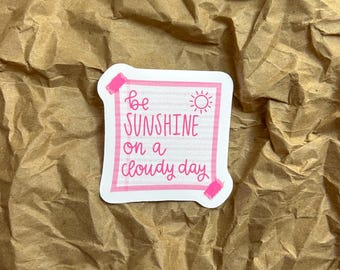 Motivational Sun Sticker | Pink Calligraphy Quote (Water Bottle Stationery)