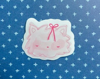 Coquette Kitty Sticker | Pink Cat Illustration Decal for Laptops, Water Bottles