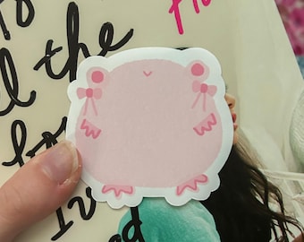 Pink Frog Sticker with Bows | Girly Kawaii Illustration Decal