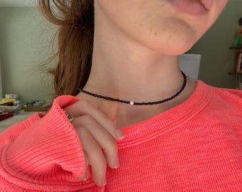Black Caviar Pearl necklace | freshwater pearl, simple, elegant, dainty, cute, black, pink pearl, beaded necklace, jewelry, statement
