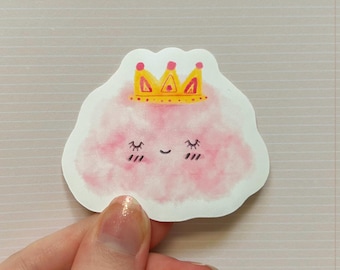 Pink Cloud Queen Sticker | Princess Crown, Water Bottle Decal