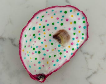 Hand-Painted Confetti Oyster Trinket Dish | Colorful Ring Bowl Decor