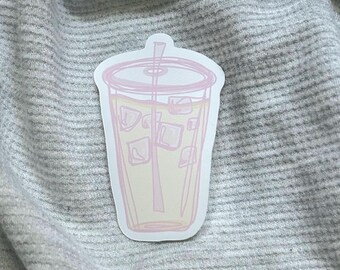 Iced Coffee Sticker | Pink Drink Water Bottle Decal