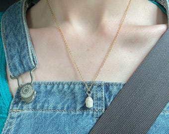 Freshwater Pearl Necklace | 16k Gold Plated Brass Chain, Handmade Dainty Jewelry