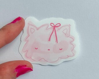 Coquette Kitty Sticker | Pink Cat Illustration Decal for Laptops, Water Bottles