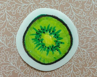 Kiwi Slice Sticker | Hand Drawn Fruit Art, Water Bottle Decal