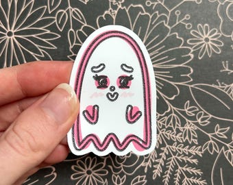 Pink ghost sticker | Halloween, spooky vibes, magenta, autumn, fall, laptop, water bottle, boo