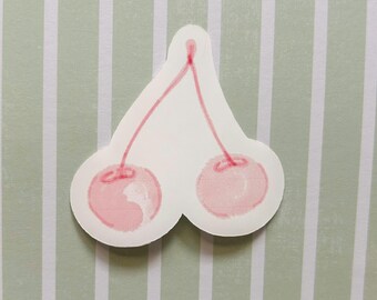 Pink Watercolor Cherry Sticker | Food Illustration