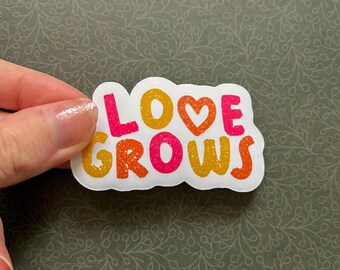 Love Grows Sticker | Pink Orange Yellow Illustration, Water Bottle Stationery
