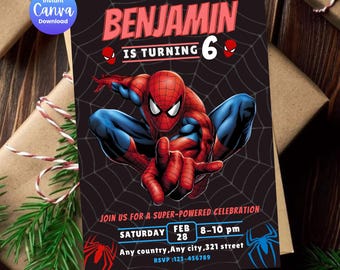 Invito di compleanno di Spider-Man, modello modificabile per festa per ragazzi (download digitale)