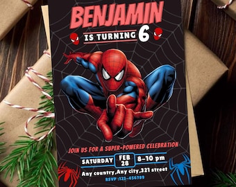 Zaproszenie urodzinowe Spider-Mana, edytowalny szablon na przyjęcie dla chłopców (pobranie cyfrowe)
