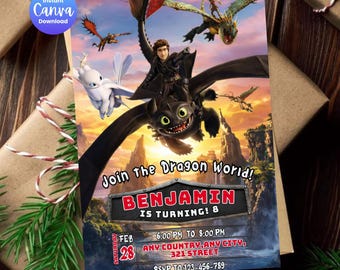 Drachenzähmen Geburtstagseinladung, bearbeitbare Jungen-Drachenparty einladen (digitaler Download)