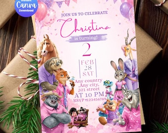Zootopia Birthday Invitation, Editable Canva Template, Kids Party Invite (Digital Download)