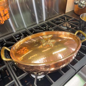 Ruffoni Copper Oval Deep Roaster with Lid and Brass Double Handles  Acorns 8.5qt