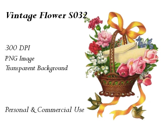 Vintage Flower Clip Art Transparent Png File S032 | Etsy