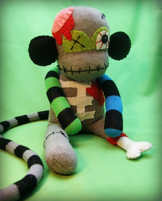 Zombie Sock Monkey Monster Halloween Handmade Plush/Toy/Doll Etsy