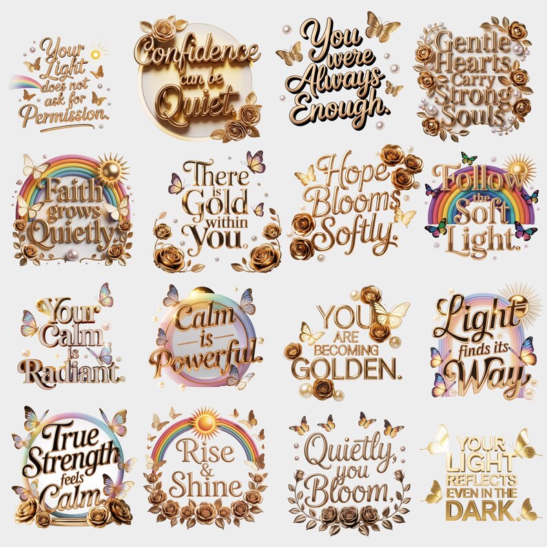 Golden Positive Quotes Clipart Bundle 110 PNG - Etsy Ireland