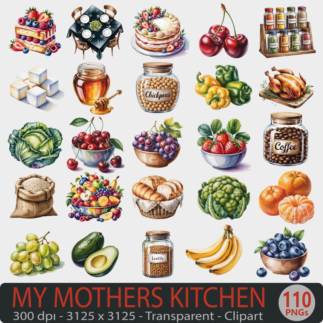 Watercolor Kitchen Food Clipart Bundle 110 PNG - Etsy