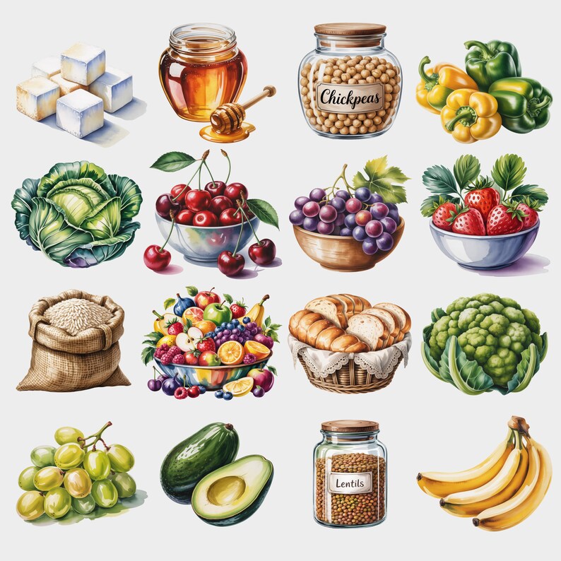 Watercolor Kitchen Food Clipart Bundle 110 PNG - Etsy