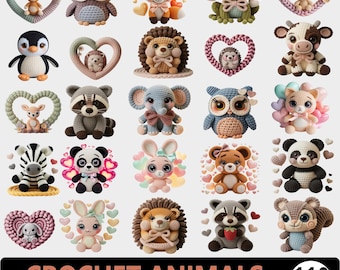 Crochet Animal Clipart Bundle Amigurumi Plush PNG Transparent Set