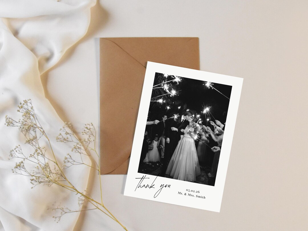 Minimalist Wedding Thank You Card Template | Editable Photo Layout ...