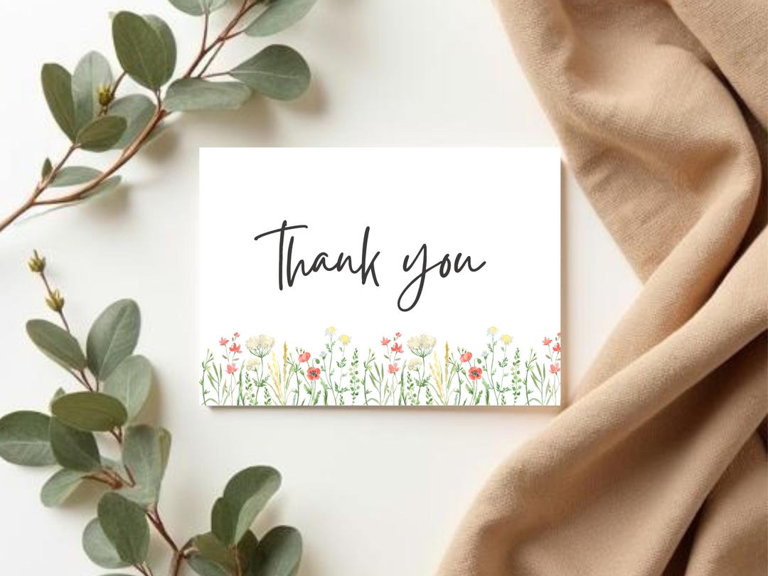 Wildflower Thank You Card | Modern Floral Stationery Template (digital ...
