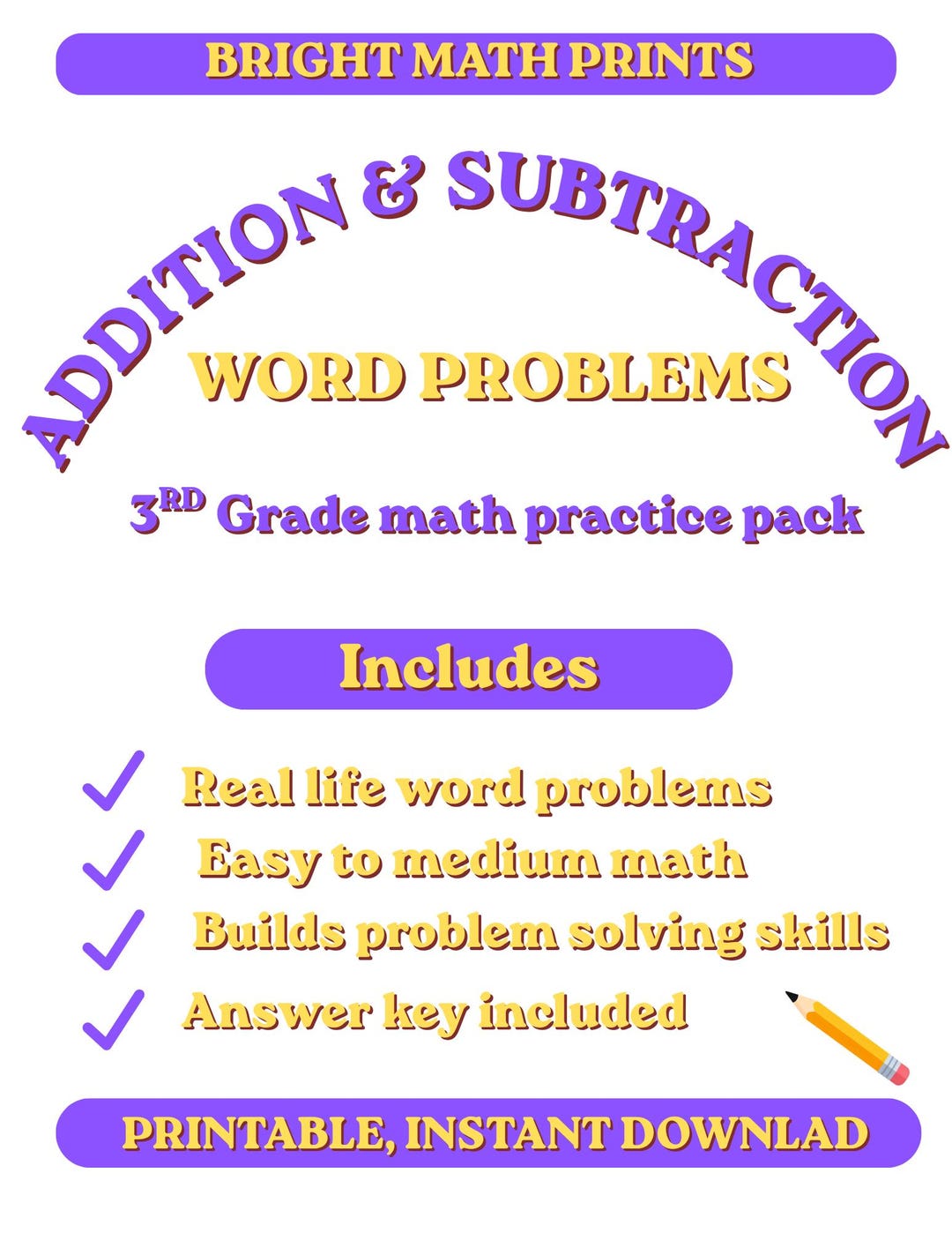 3rd Grade Addition and Subtraction Word Problems Packet - Etsy