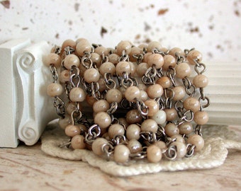 Tourmaline Wire Wrapped Chain 4mm Tourmaline with Sterling Silver Wire Wrap Rosary Style beaded Chain BY FOOT CHN-288