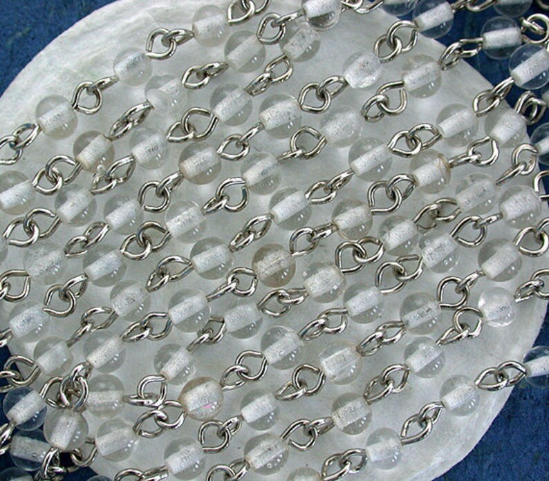 Rosary Chain Beaded Chain Crystal Bead Chain Nickle Silver Etsy