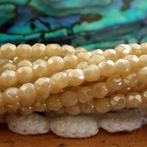 2 Strands (100) ~ 2mm Luster Iris Antique Beige Czech Glass Fire Polished Beads, Faceted Glass Beads  CZ-432